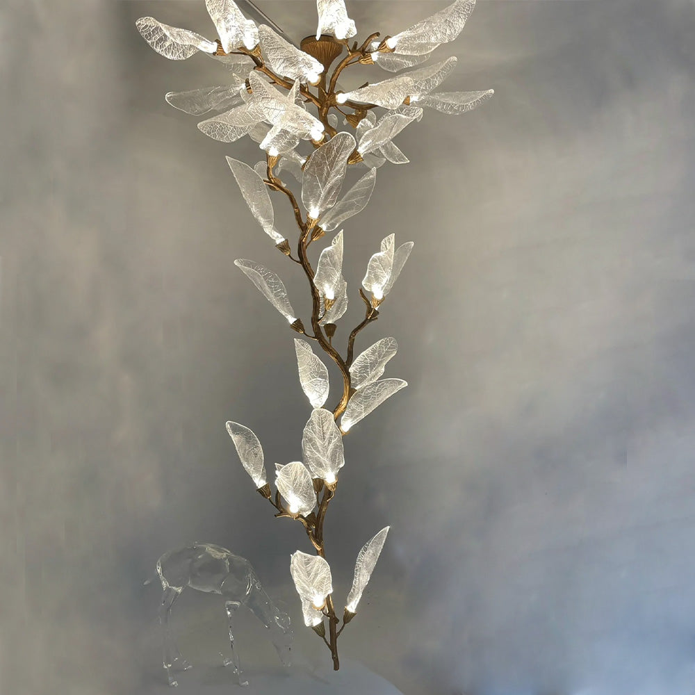 Artistic Bionic Resin Leaves Branch Chandelier