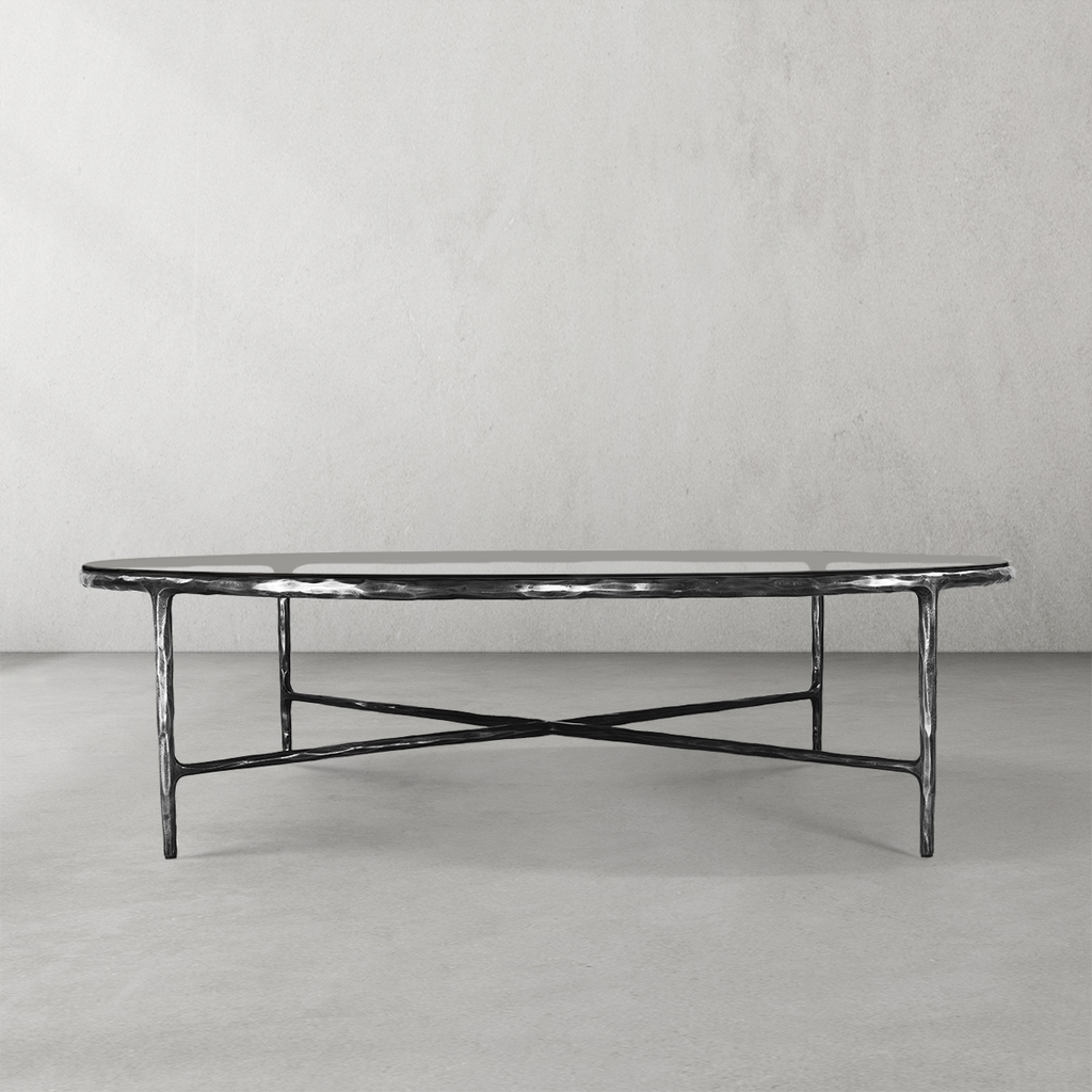 Hand-Forged Metal Glass Round Coffee Table 36" 55"