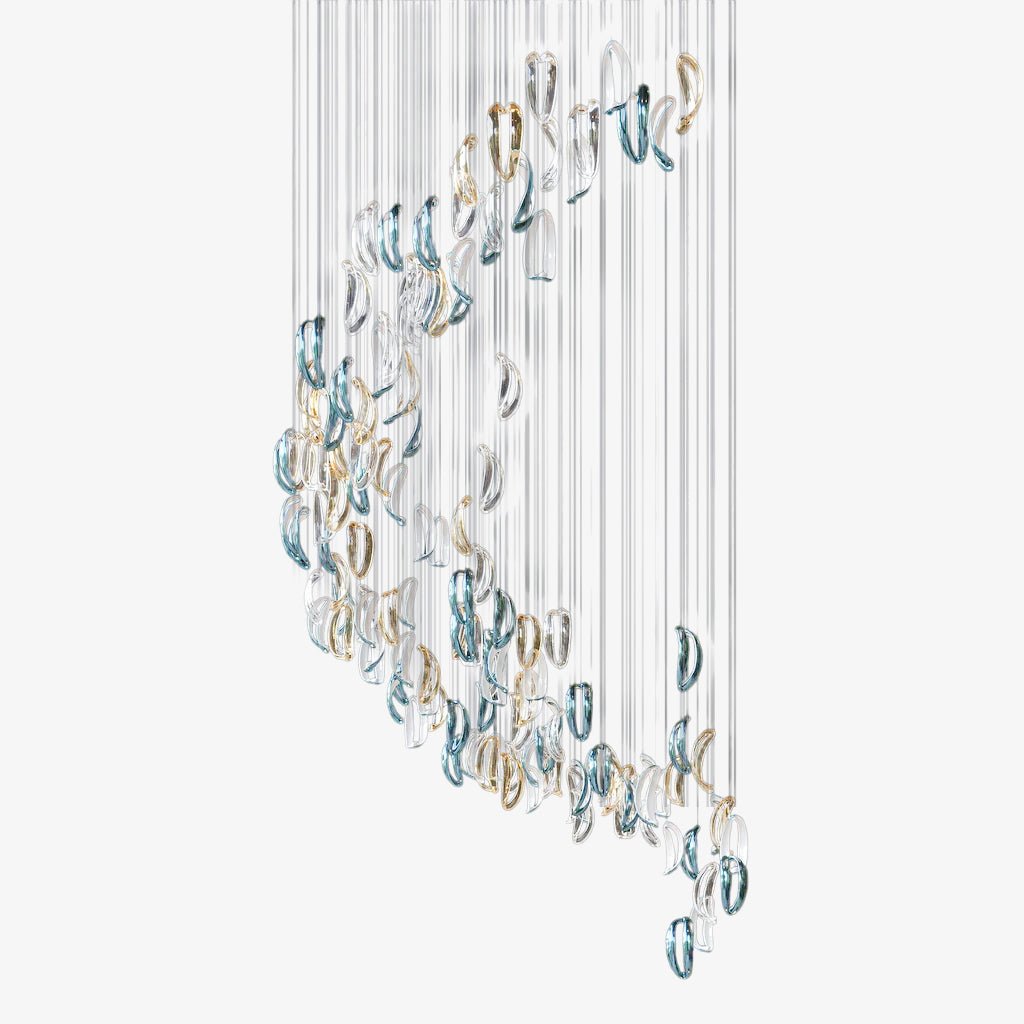 Designer Aqua Ripple Glass Art Customize Chandelier - CasaraHouse
