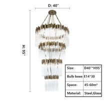 Large Elegant Multi-layers Glam Glass Chandelier for High-ceiling Staircase/Entryway/Living/meeting Room