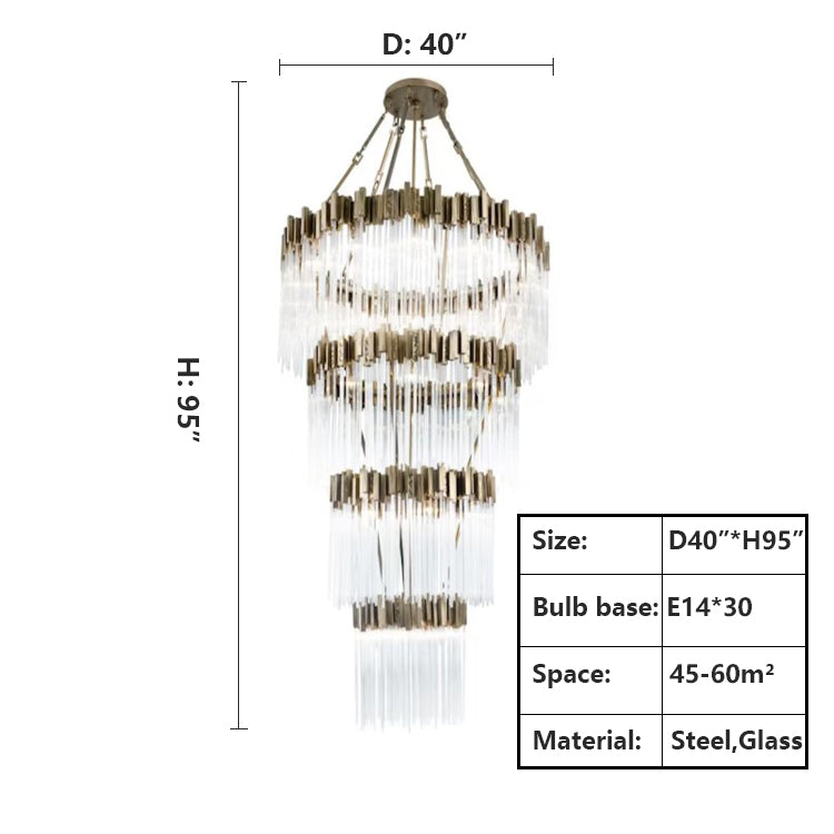 Large Elegant Multi-layers Glam Glass Chandelier for High-ceiling Staircase/Entryway/Living/meeting Room
