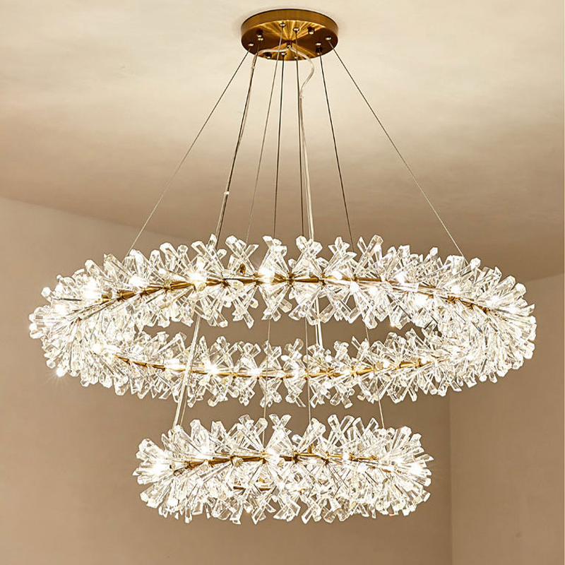 Postmodern Two-Tier Ring Crystal Chandelier