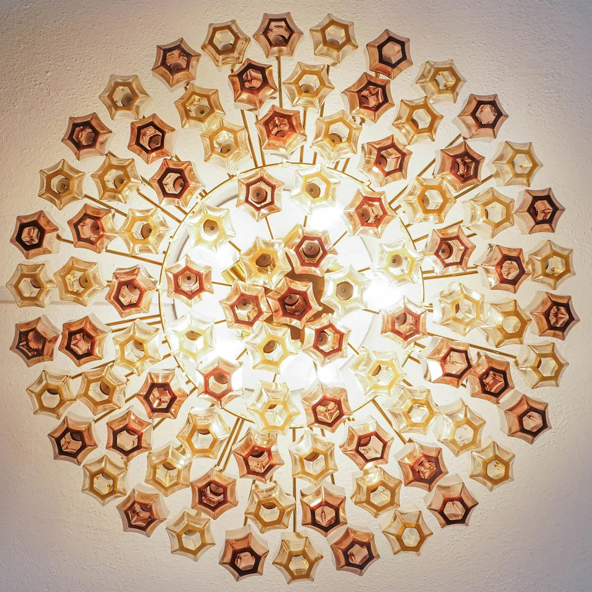 Prismatico 91 Elements Amber And Amethyst Compact Glass Chandelier 25"
