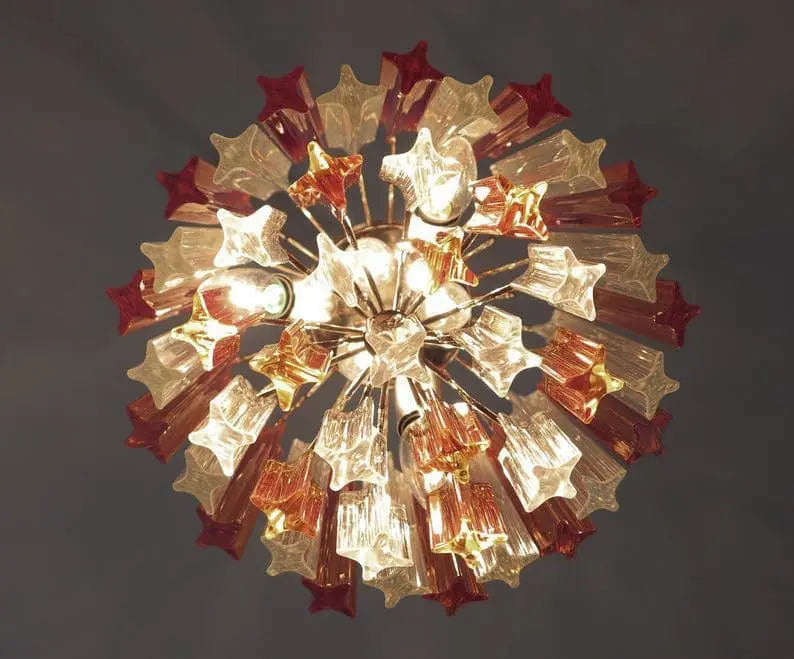Murano Glass Chandelier – 47 prisms – Amber/Transparent