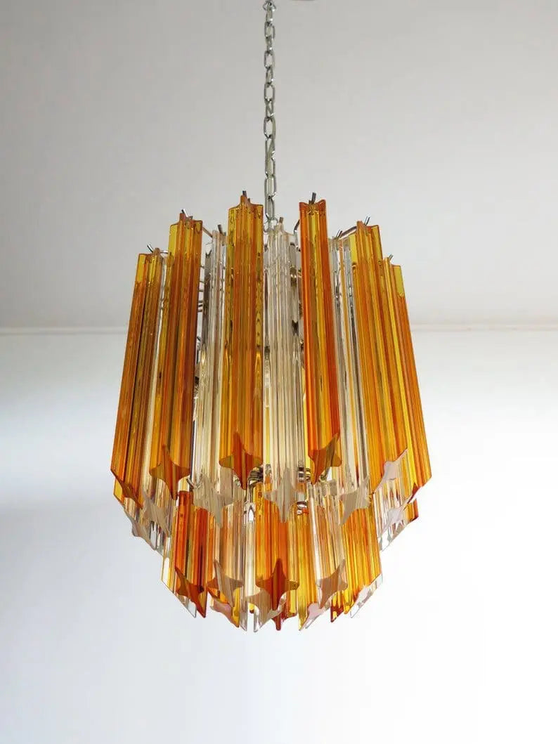 Murano Glass Chandelier – 47 prisms – Amber/Transparent