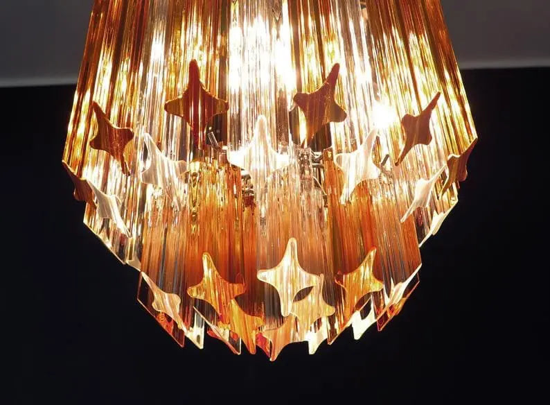 Murano Glass Chandelier – 47 prisms – Amber/Transparent