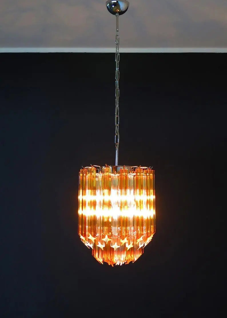 Murano Glass Chandelier – 47 prisms – Amber/Transparent