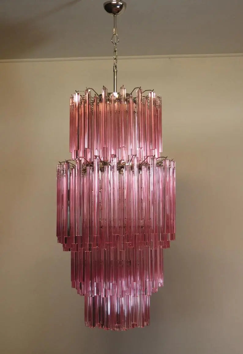 Murano Glass Chandelier – Triedri – Pink – 242 prisms