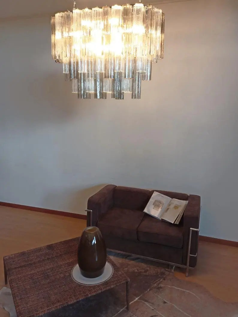 Murano Glass Chandelier – 62 Tubes – Smoked/Transparent