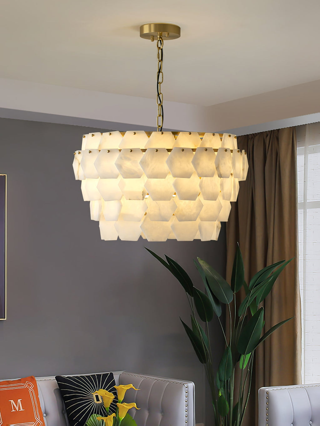 Elegant Hexa Cloud Alabaster Pendant Light - CasaraHouse