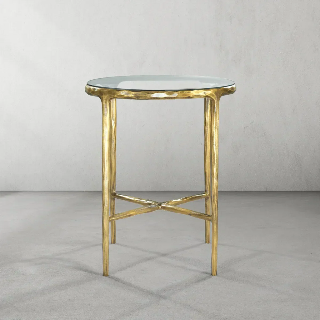 Hand-Forged Metal Glass Round Side Table 18" 22"