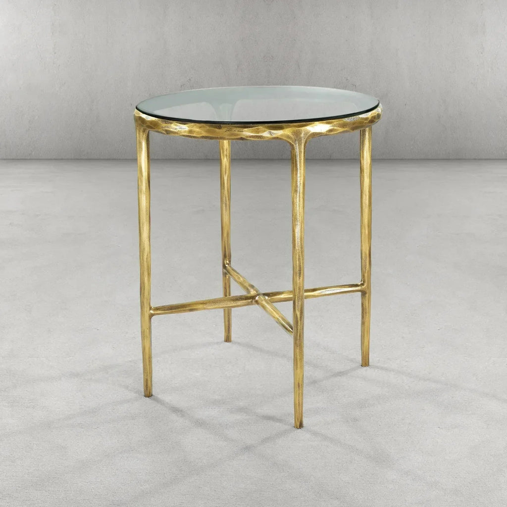 Hand-Forged Metal Glass Round Side Table 18" 22"