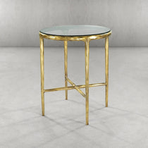 Hand-Forged Metal Glass Round Side Table 18" 22"
