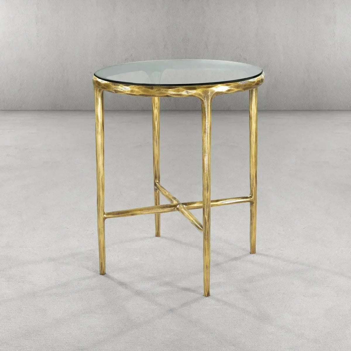 Hand-Forged Metal Glass Round Side Table 18" 22"