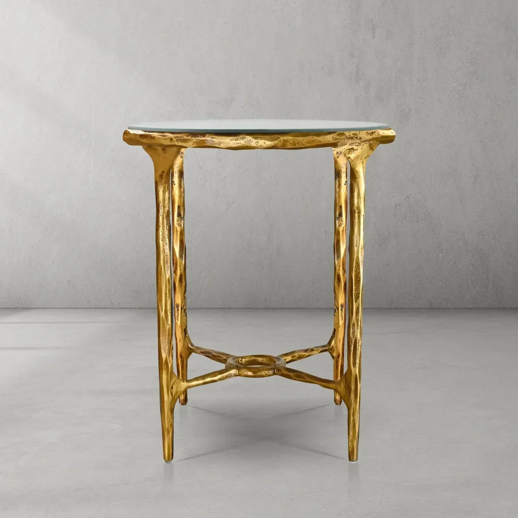 Hand-Forged Metal Glass Round Side Table 18" 22"