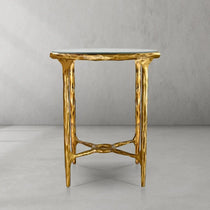 Hand-Forged Metal Glass Round Side Table 18" 22"