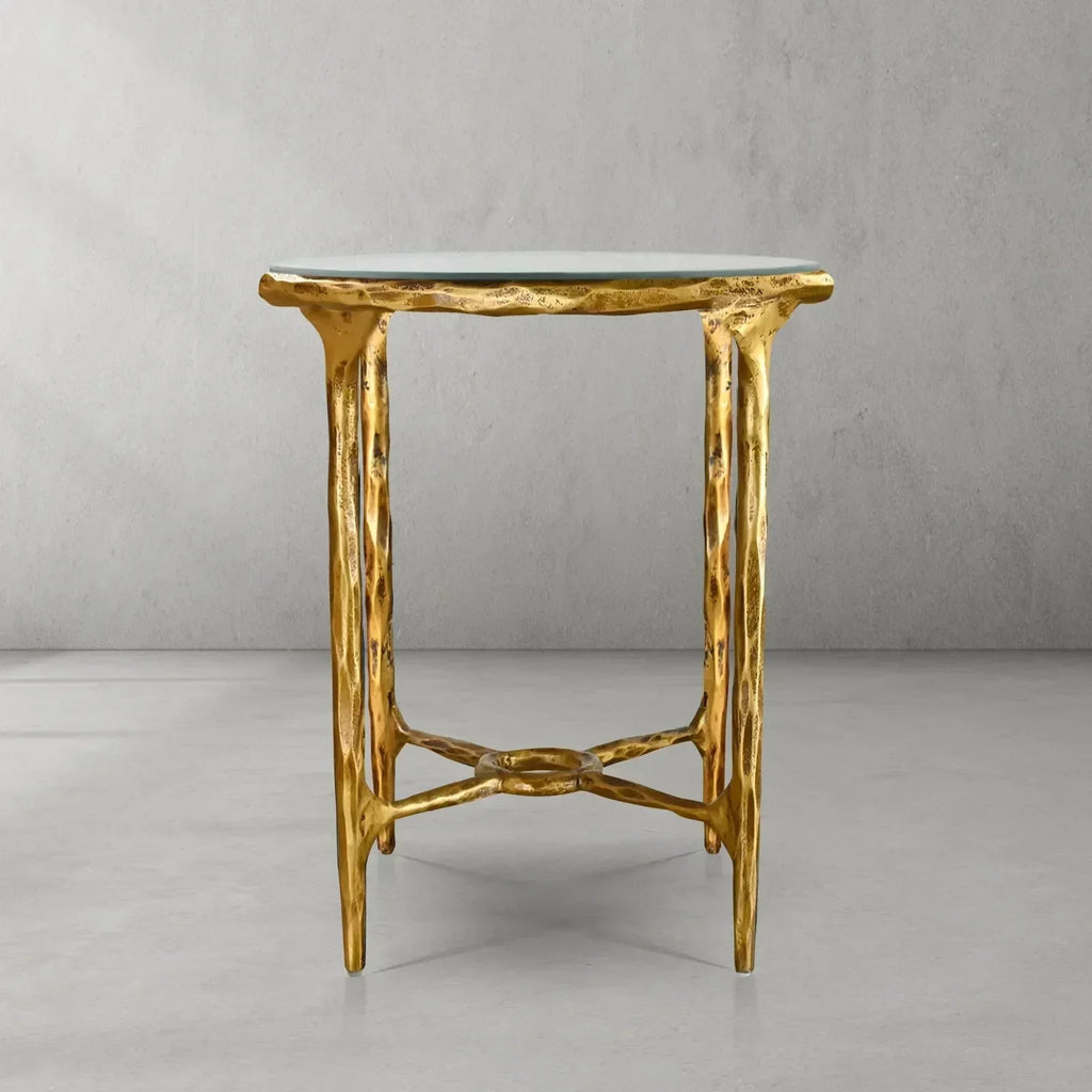 Hand-Forged Metal Glass Round Side Table 18" 22"