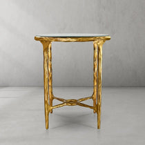 Hand-Forged Metal Glass Round Side Table 18" 22"