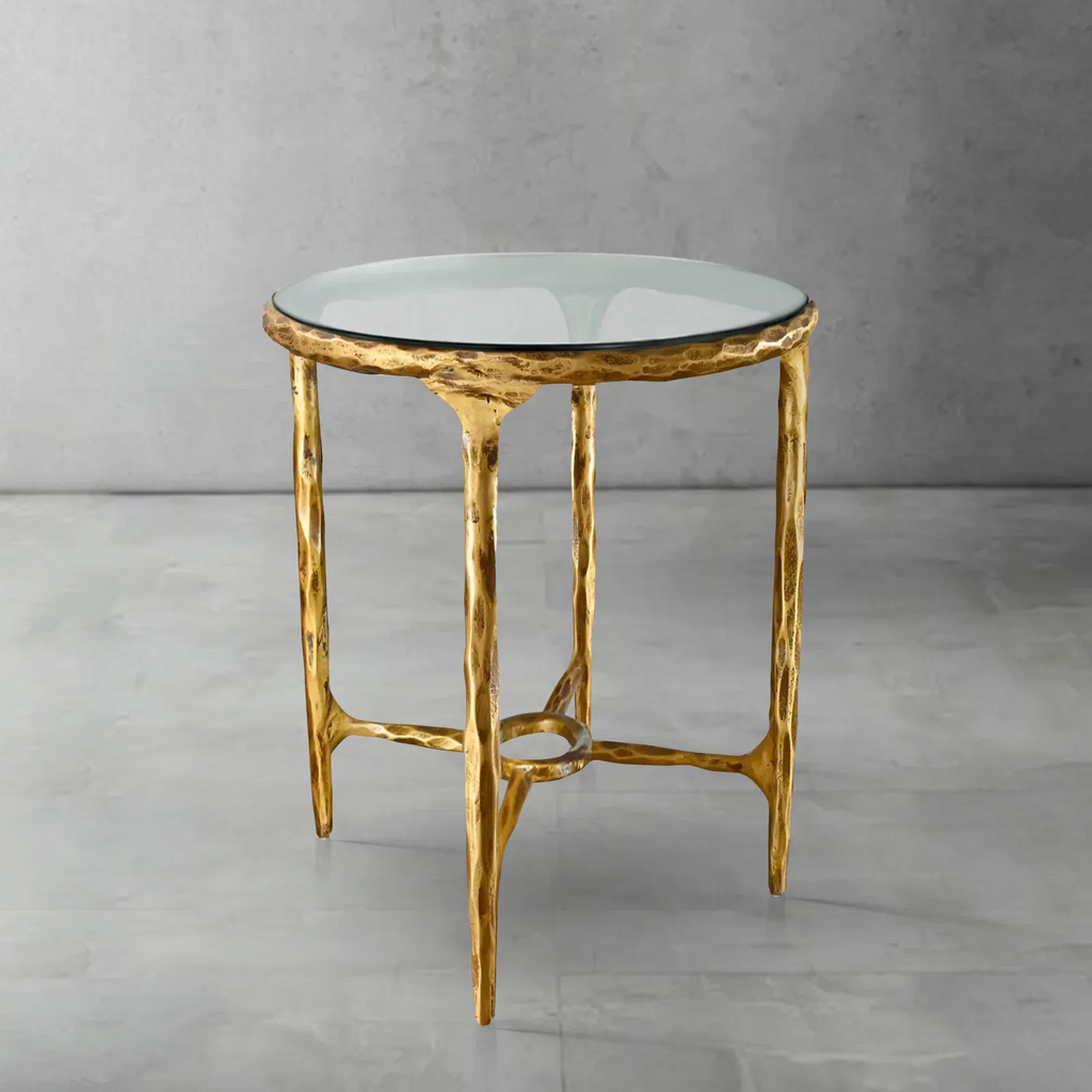 Hand-Forged Metal Glass Round Side Table 18" 22"