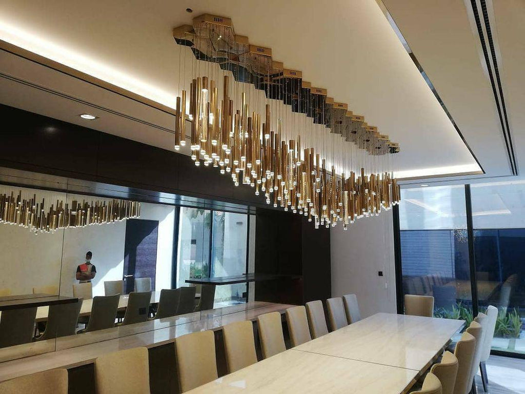 Bellini Rectangular Tri-Tone Tubular Pendant Light Chandelier