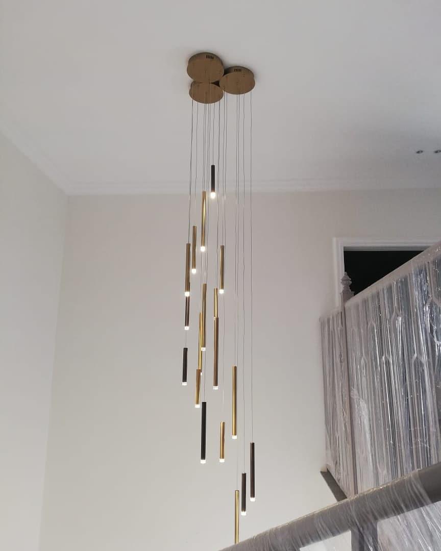 Brillia Round Two-Tone Tubular Pendant Light Chandelier