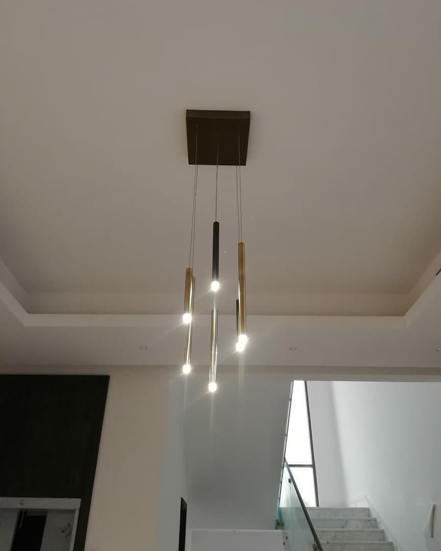 Bellini Rectangular Tri-Tone Tubular Pendant Light Chandelier