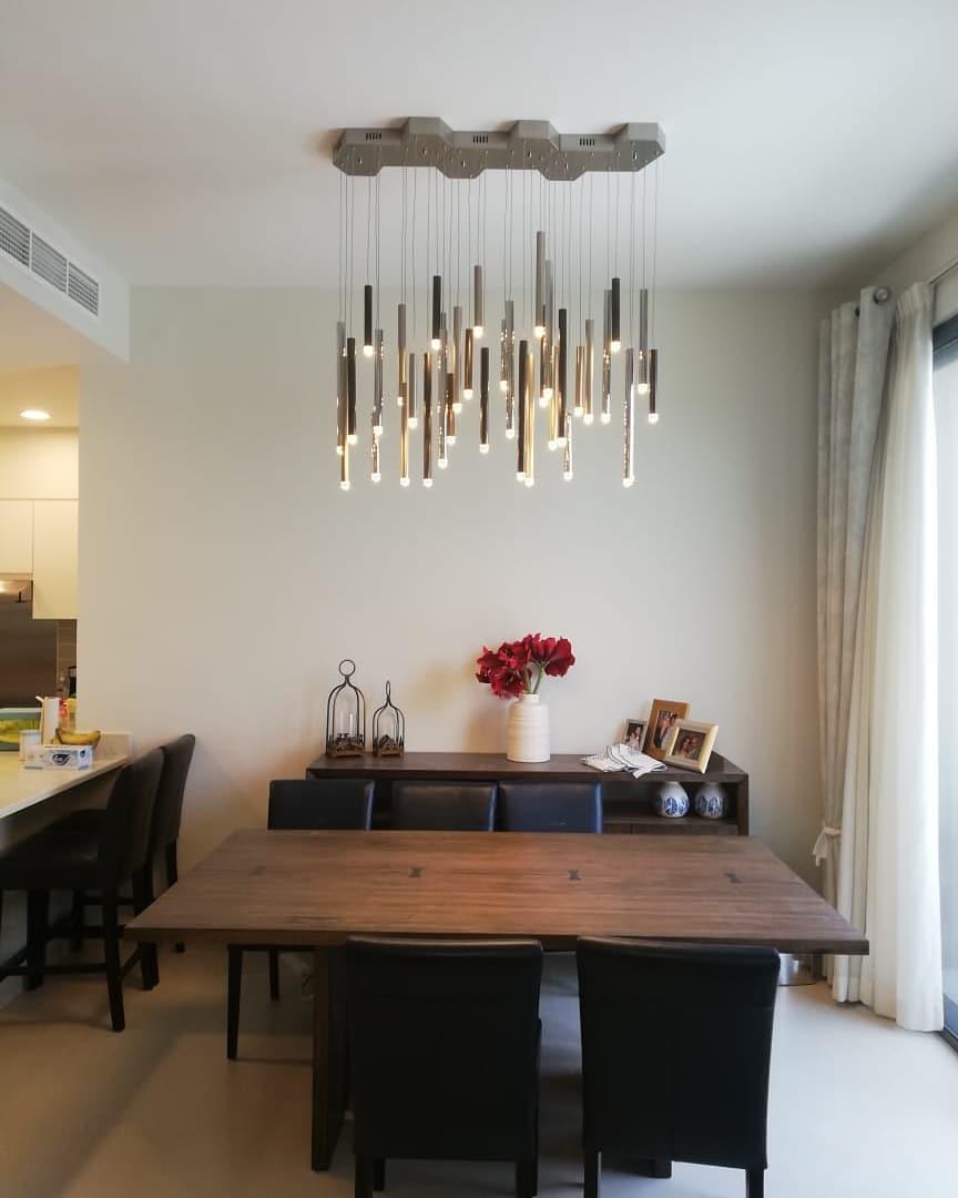 Bellini Rectangular Tri-Tone Tubular Pendant Light Chandelier