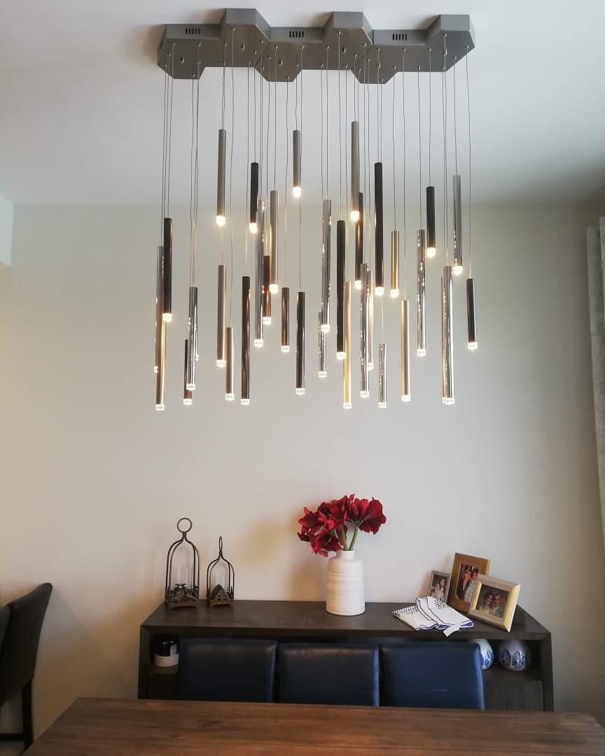 Bellini Square Tri-Tone Tubular Pendant Light Chandelier