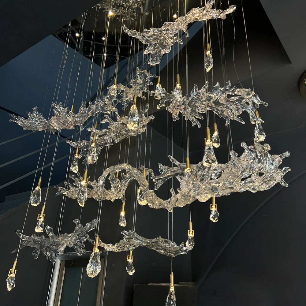 Artistic Raindrop Wave Crystal Large Chandelier Living Room Staircase Foyer Main image