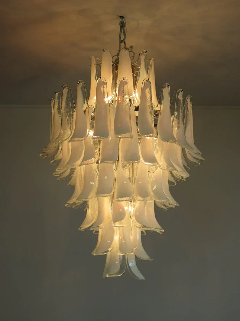 Murano Glass Chandelier – 85 petals – White/Transparent