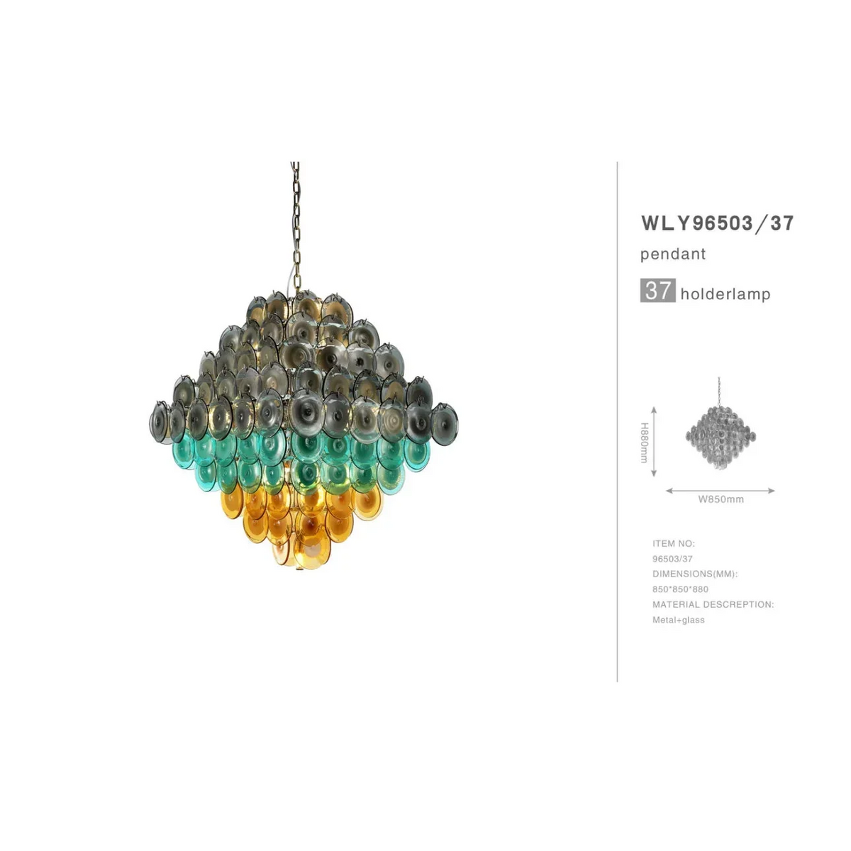 MOLTEN MURANO ROUND GLASS CHANDELIER 23.6" 32.3" 39"D 39" 47"L