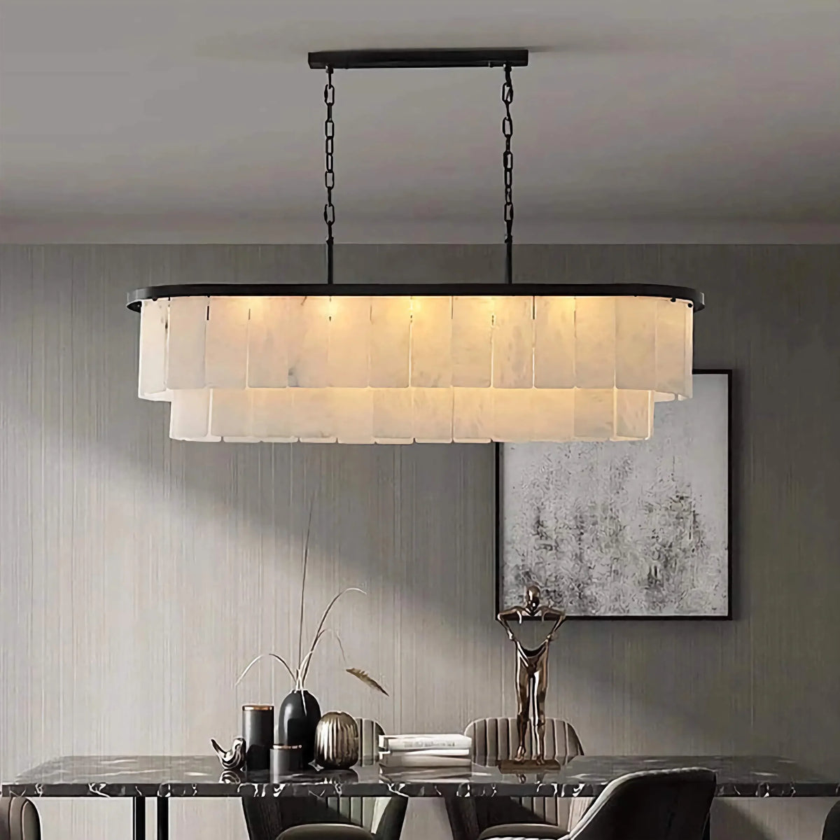 AURA NATURAL ALABASTER CHANDELIER 39" 47"L