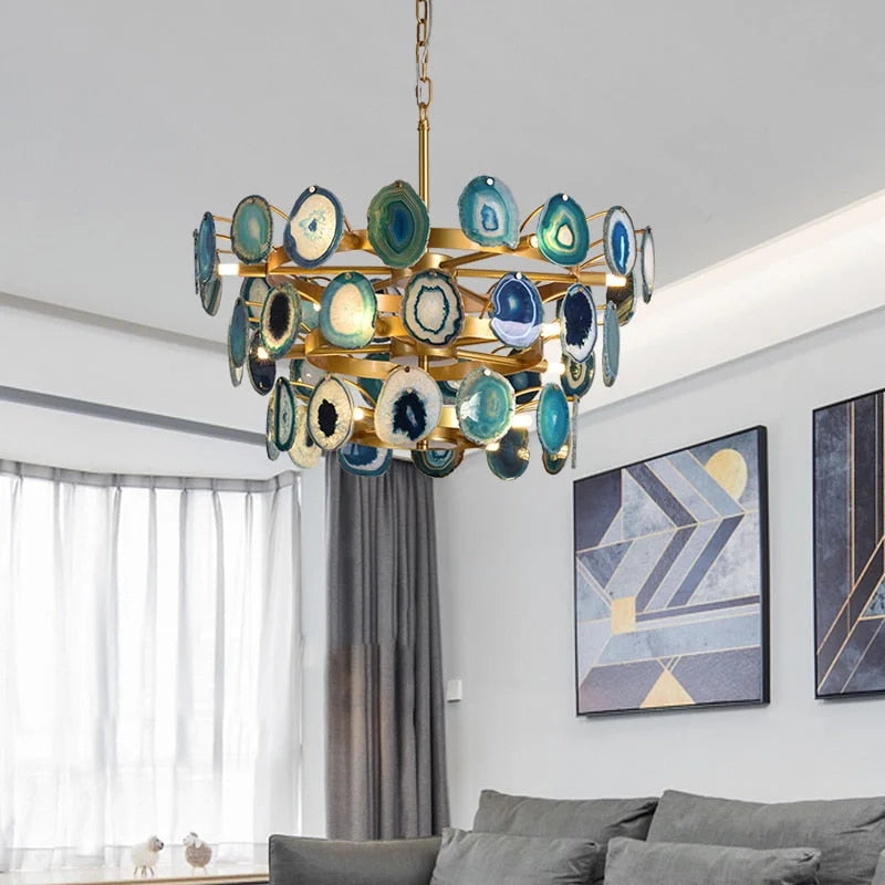 ETERNA NATURAL GREEN AGATE CHANDELIER 23'' 27''D