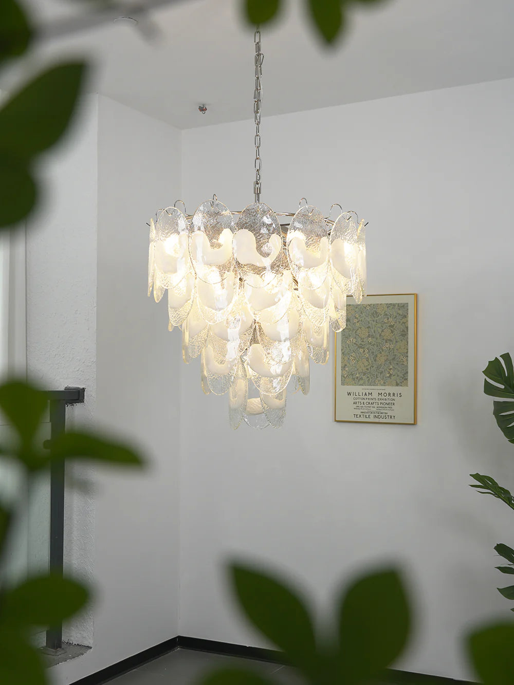 Oval Transparent Glass U Shape White Chandelier