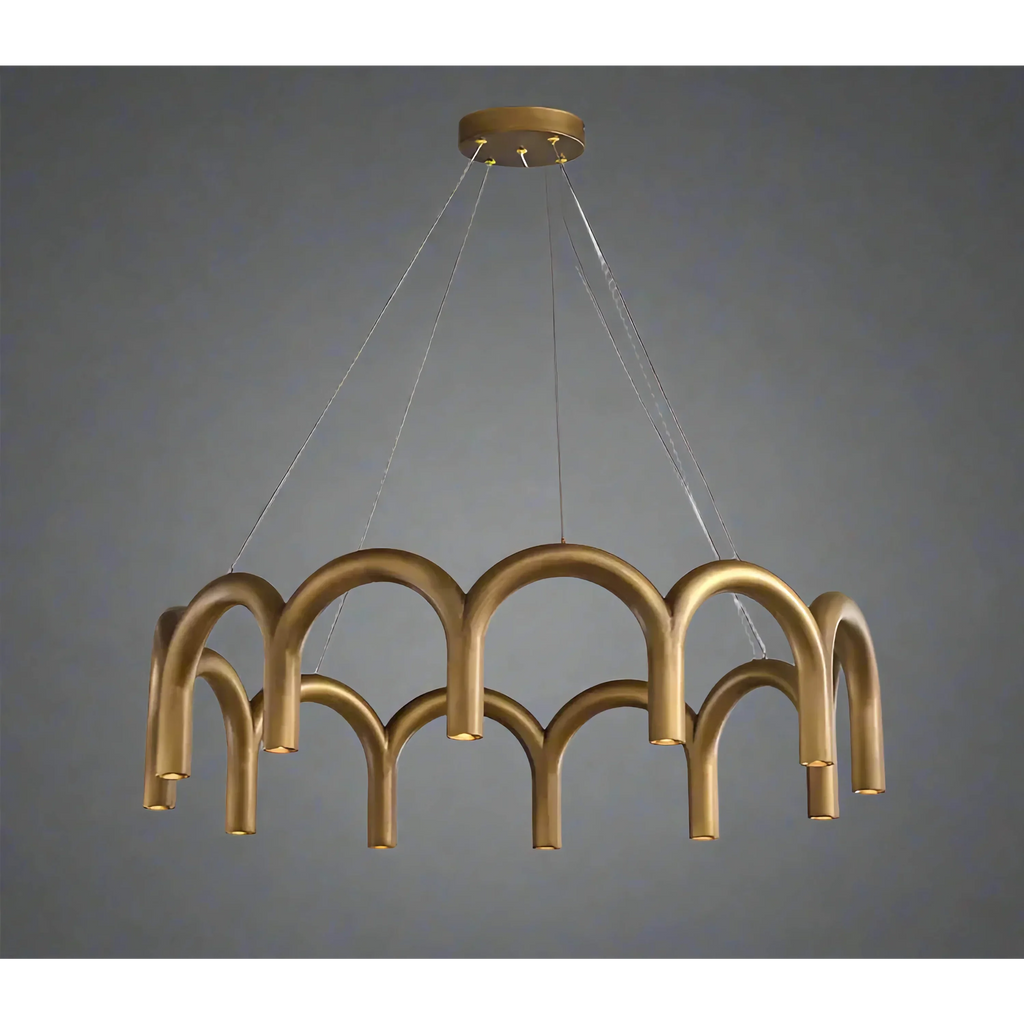 ZYRA PATINATED BRASS ARCH CHANDELIER 25.6" 33.5"W