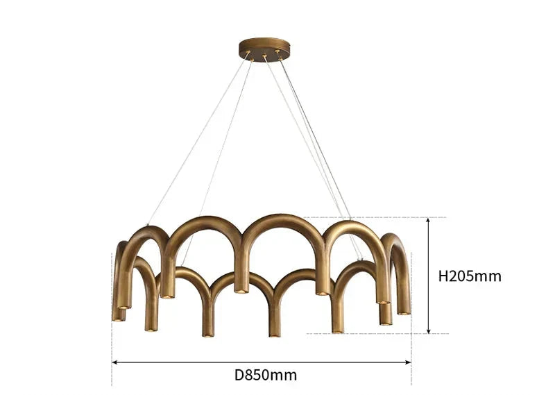 ZYRA PATINATED BRASS ARCH CHANDELIER 25.6" 33.5"W