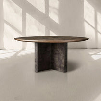 Loranco Wood Round Dining Table With Oxidized Steel Base