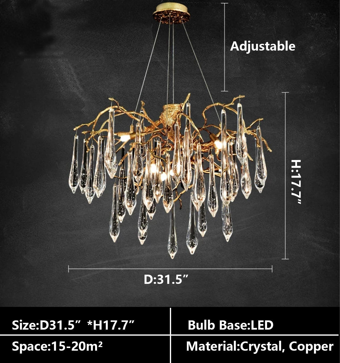 Raindrop Crystal Branches Chandelier French Style For Dining Living Room