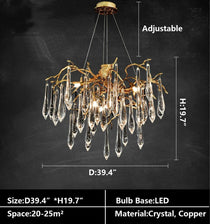 Raindrop Crystal Branches Chandelier French Style For Dining Living Room