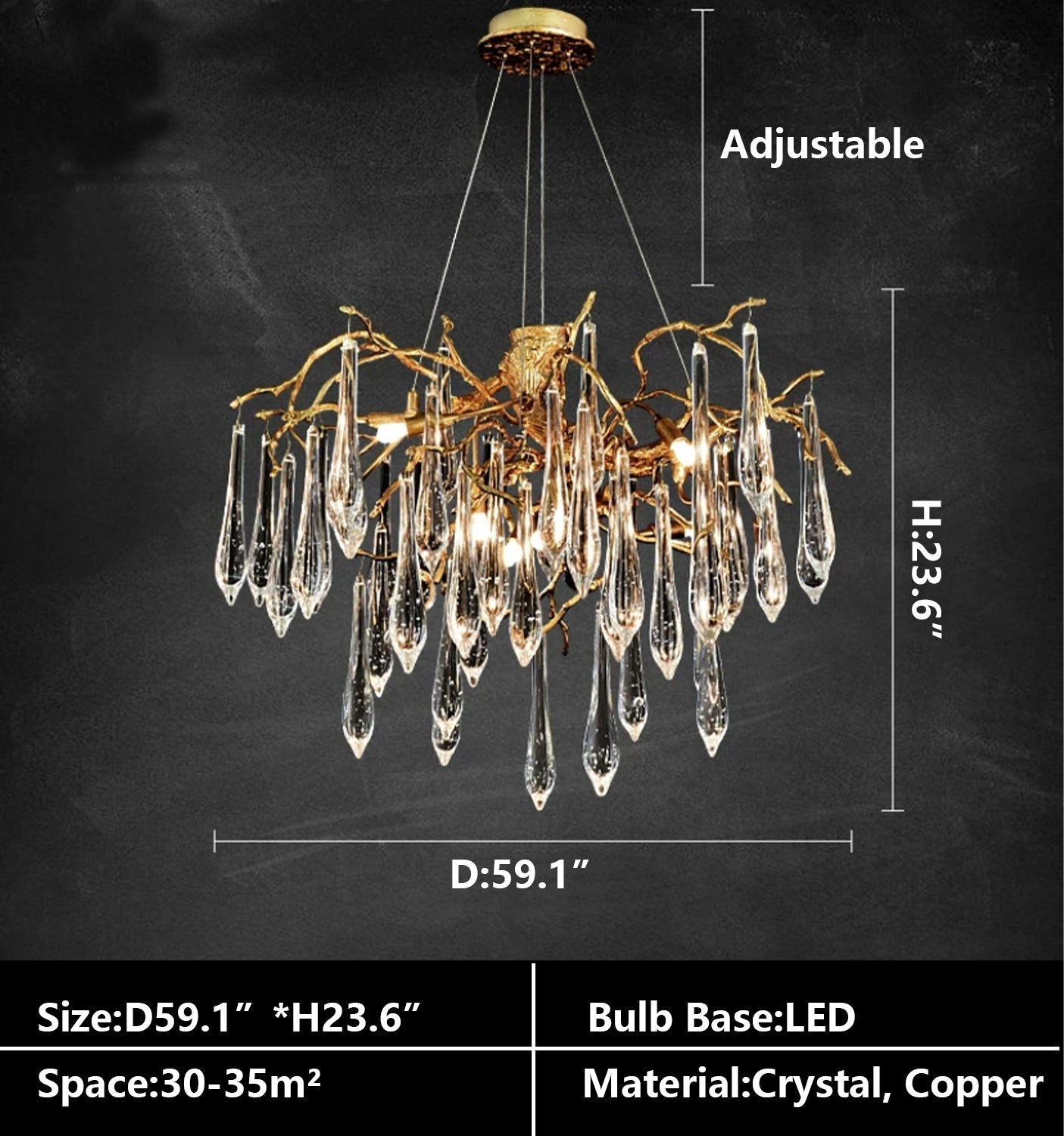 Raindrop Crystal Branches Chandelier French Style For Dining Living Room