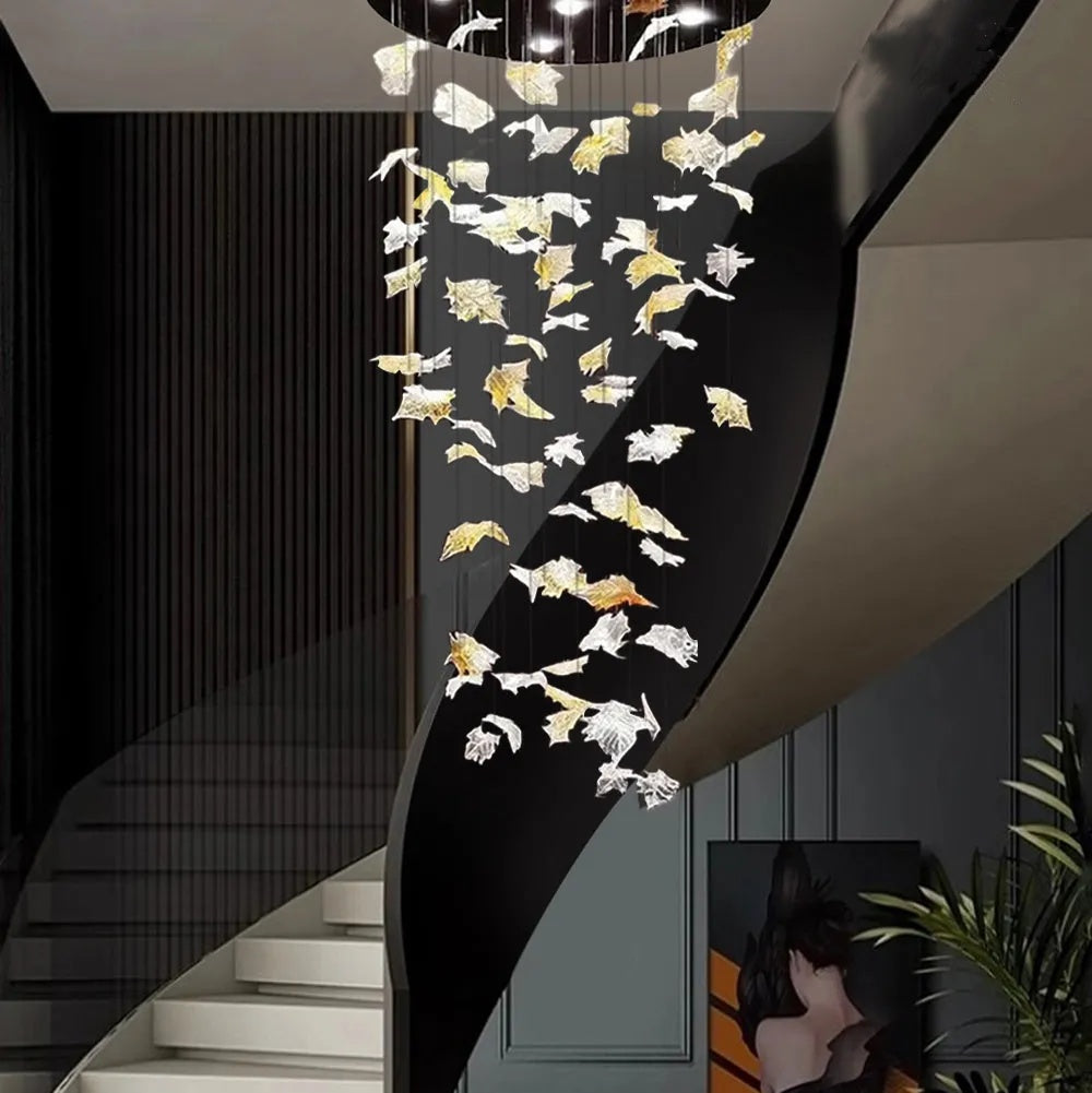 Maple Leaf Round and Rectangular Crystal Chandelier