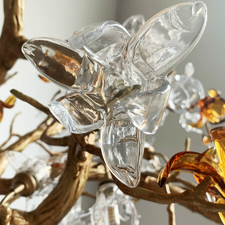 Brass Branch Artistic Flower Crystal Chandelier For Dining Room Living Room Kitchen Island