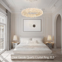 Cervine Quartz Stone Round Clear Geode Quartz Crystal Ring Chandelier