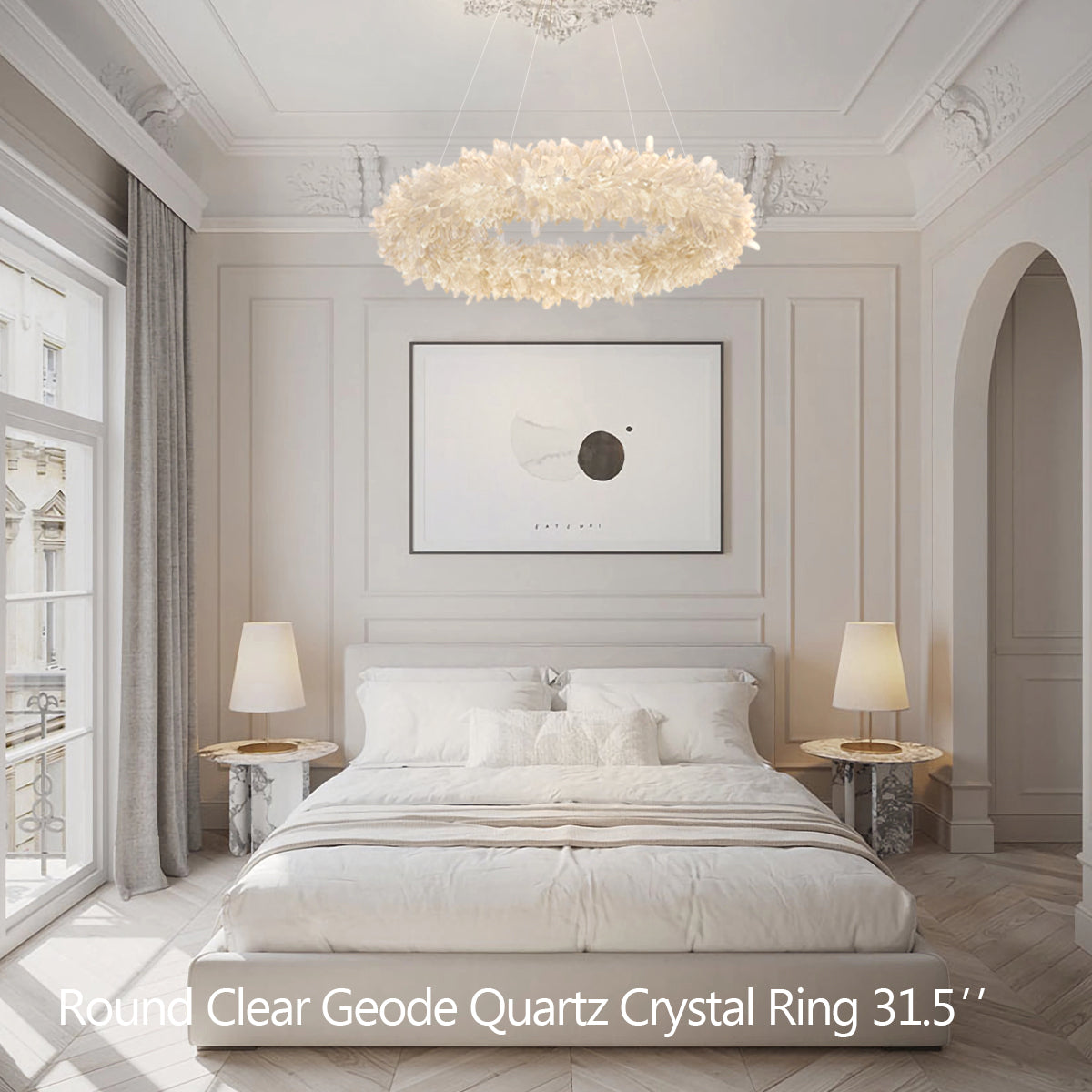 Cervine Quartz Stone Round Clear Geode Quartz Crystal Ring Chandelier