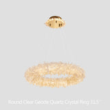 Premium 24-47 Inch Round Clear Geode Quartz Crystal Ring Pendant Light Modern Chandelier for Living Room - CasaraHouse