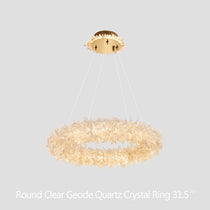 Cervine Quartz Stone Round Clear Geode Quartz Crystal Ring Chandelier