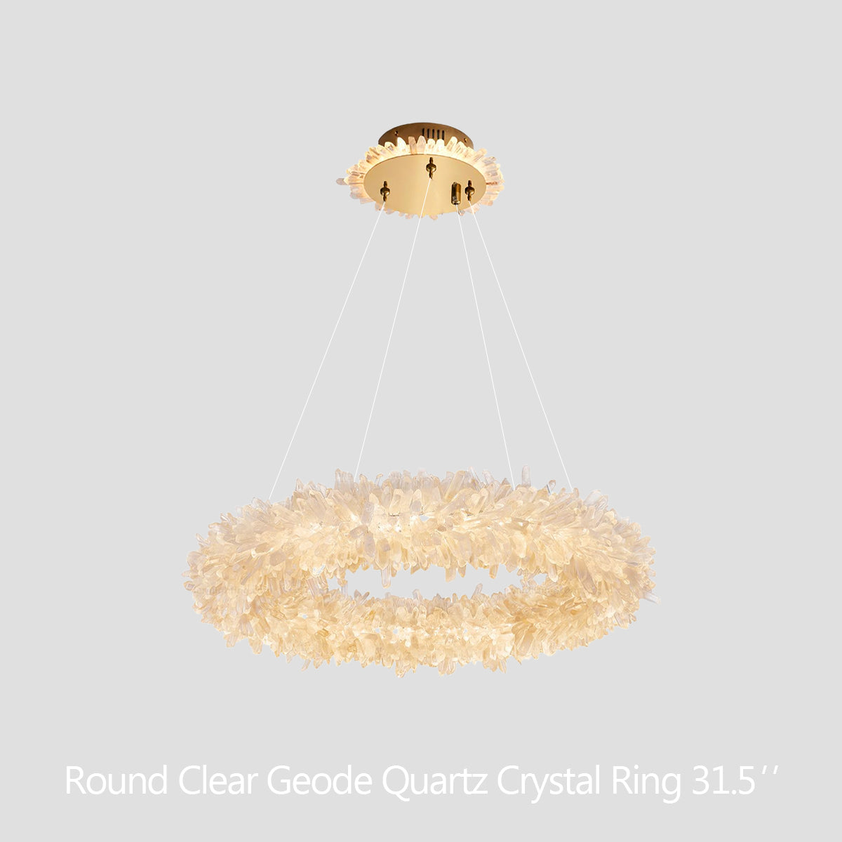 Cervine Quartz Stone Round Clear Geode Quartz Crystal Ring Chandelier