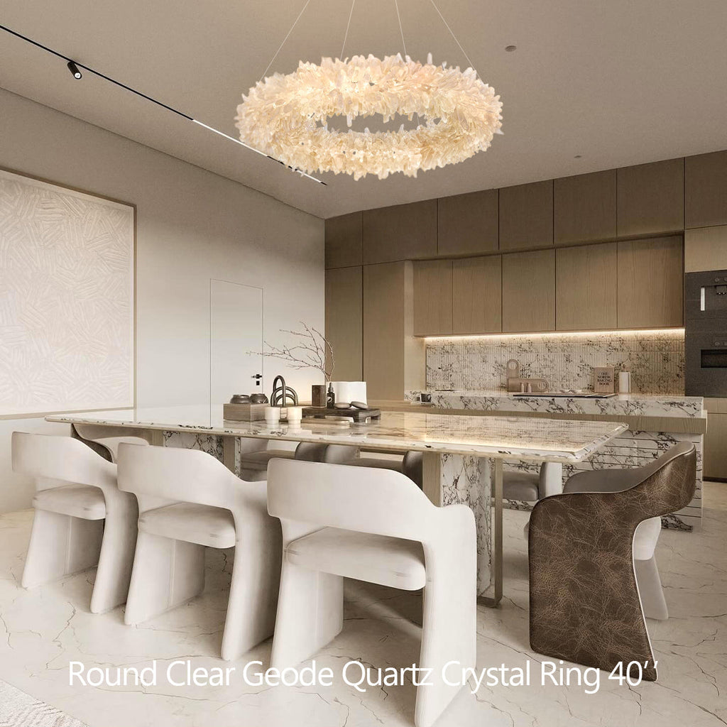 Cervine Quartz Stone Round Clear Geode Quartz Crystal Ring Chandelier
