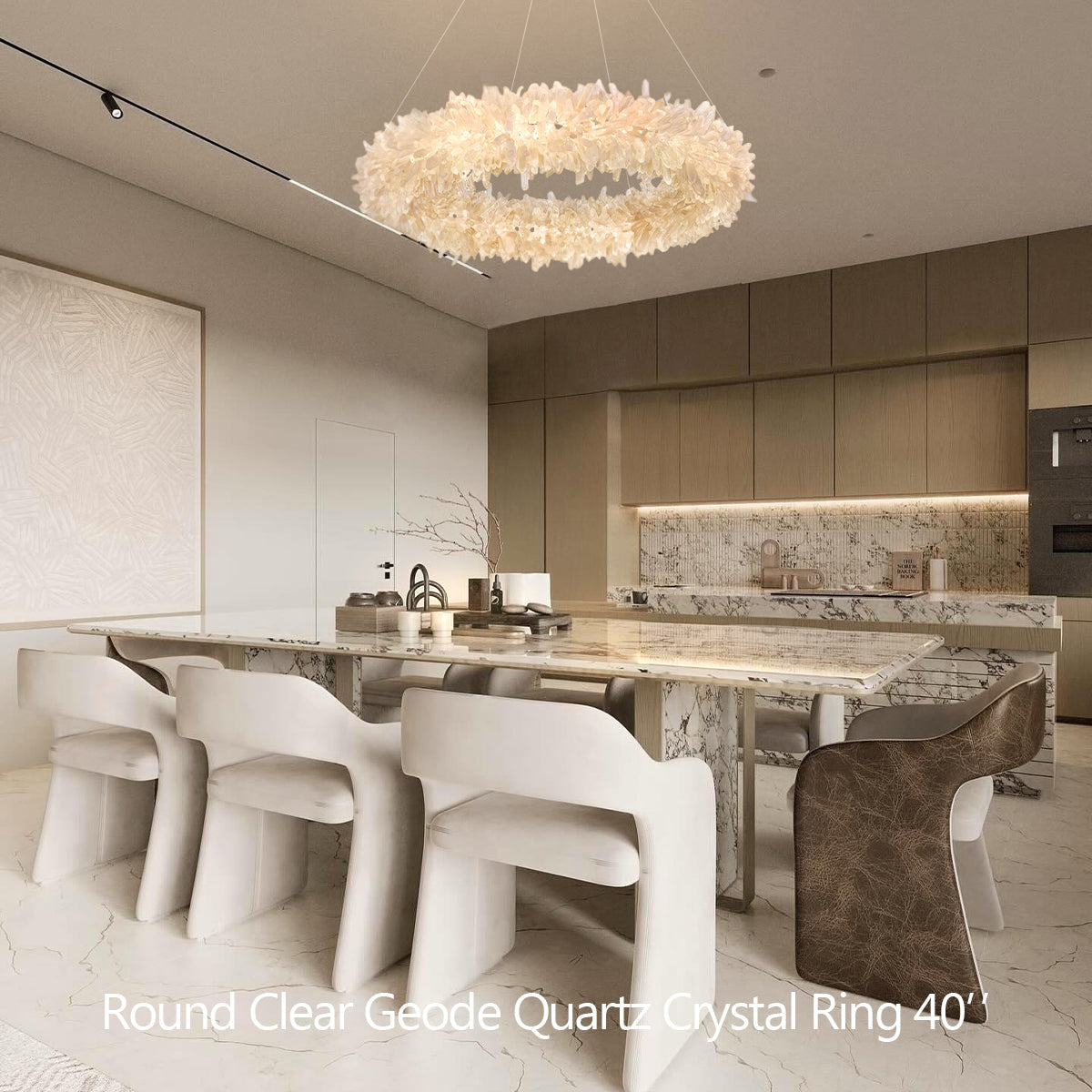 Cervine Quartz Stone Round Clear Geode Quartz Crystal Ring Chandelier