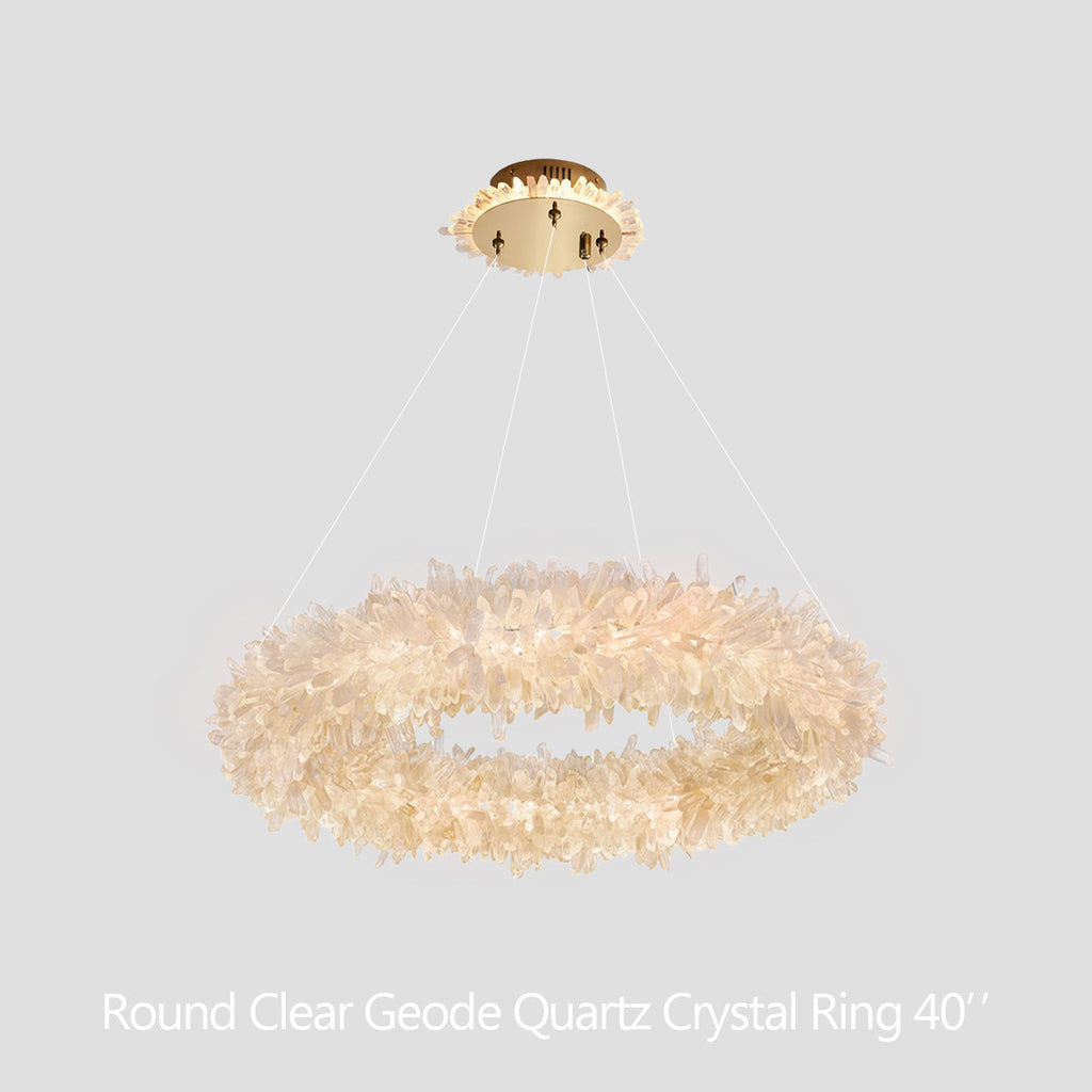 Cervine Quartz Stone Round Clear Geode Quartz Crystal Ring Chandelier
